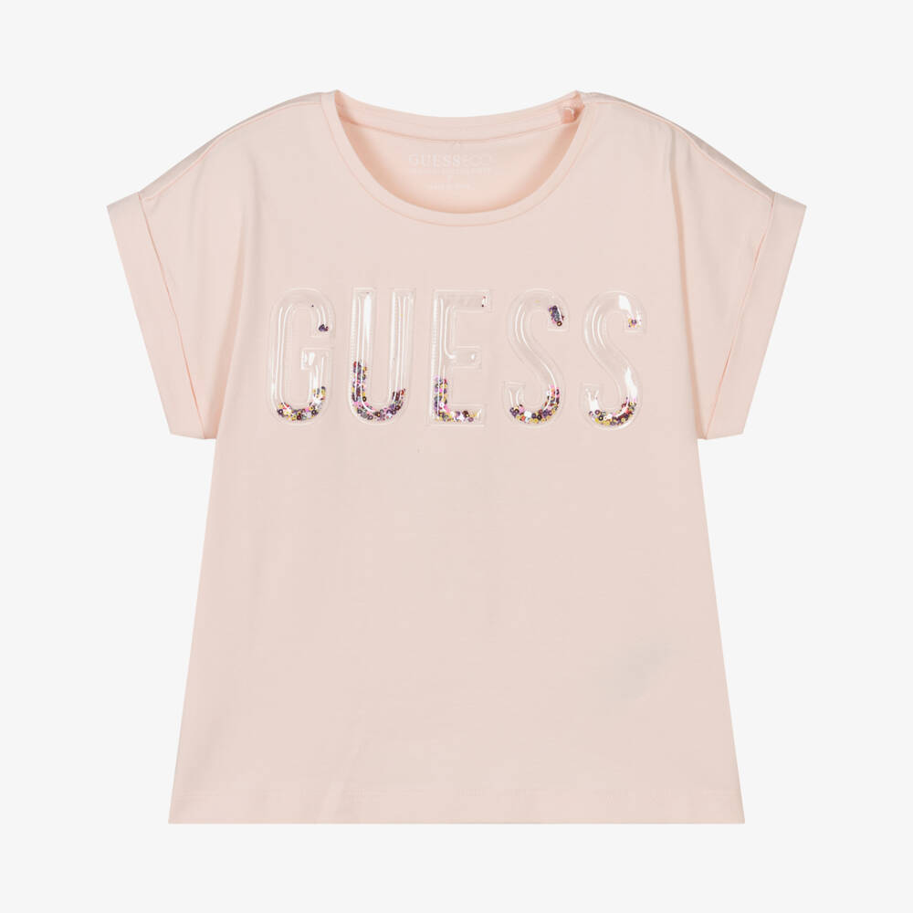 Guess-Girls Sparkle Sequin Pink Tee | Childrensalon Outlet