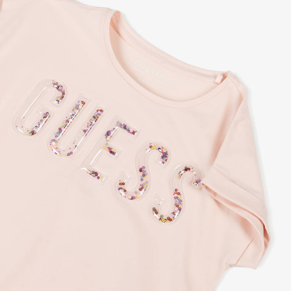 Guess-Girls Sparkle Sequin Pink Tee | Childrensalon Outlet