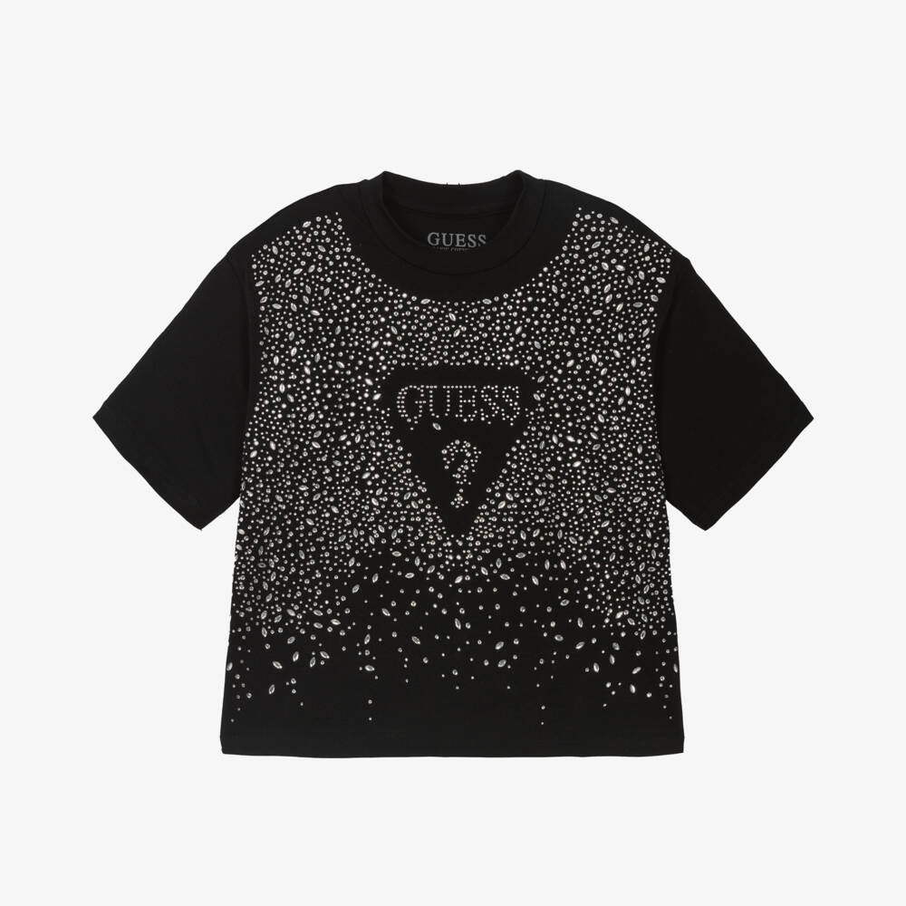Guess-Girls Sparkling Black Rhinestone Tee | Childrensalon Outlet