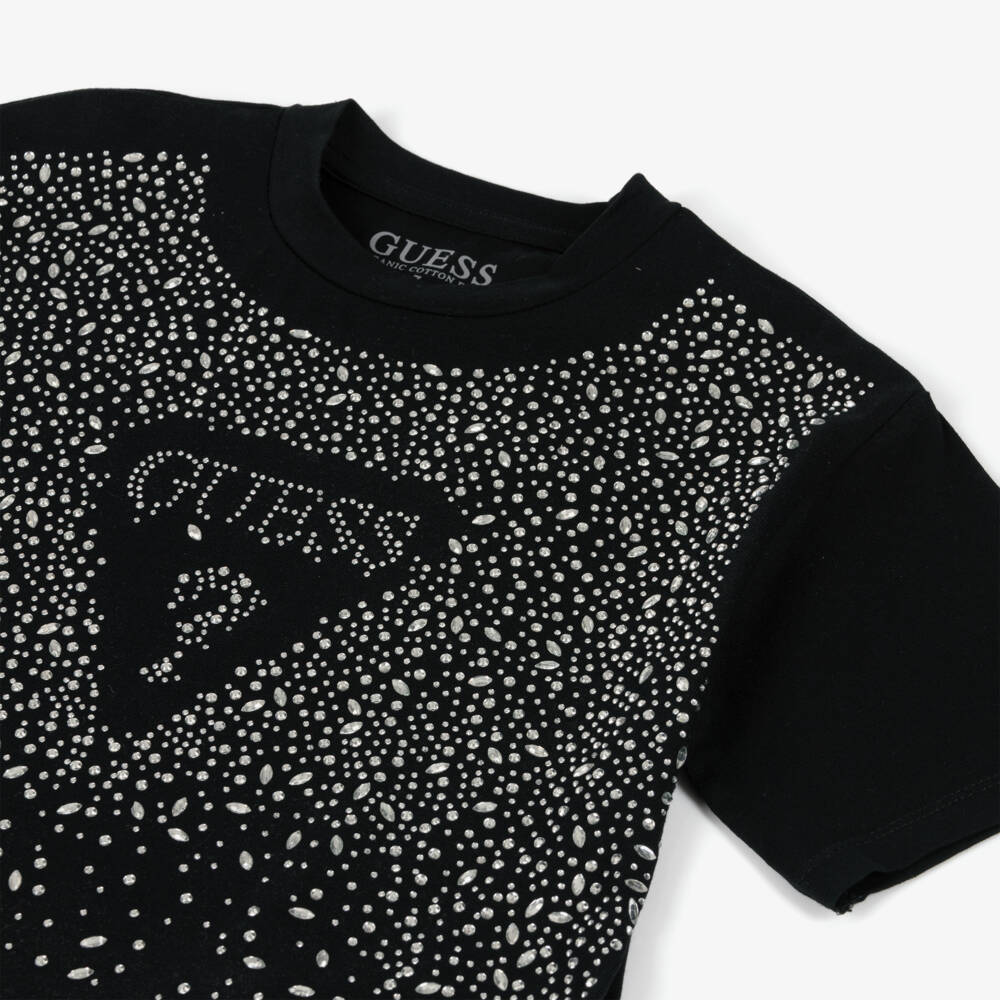 Guess-Girls Sparkling Black Rhinestone Tee | Childrensalon Outlet