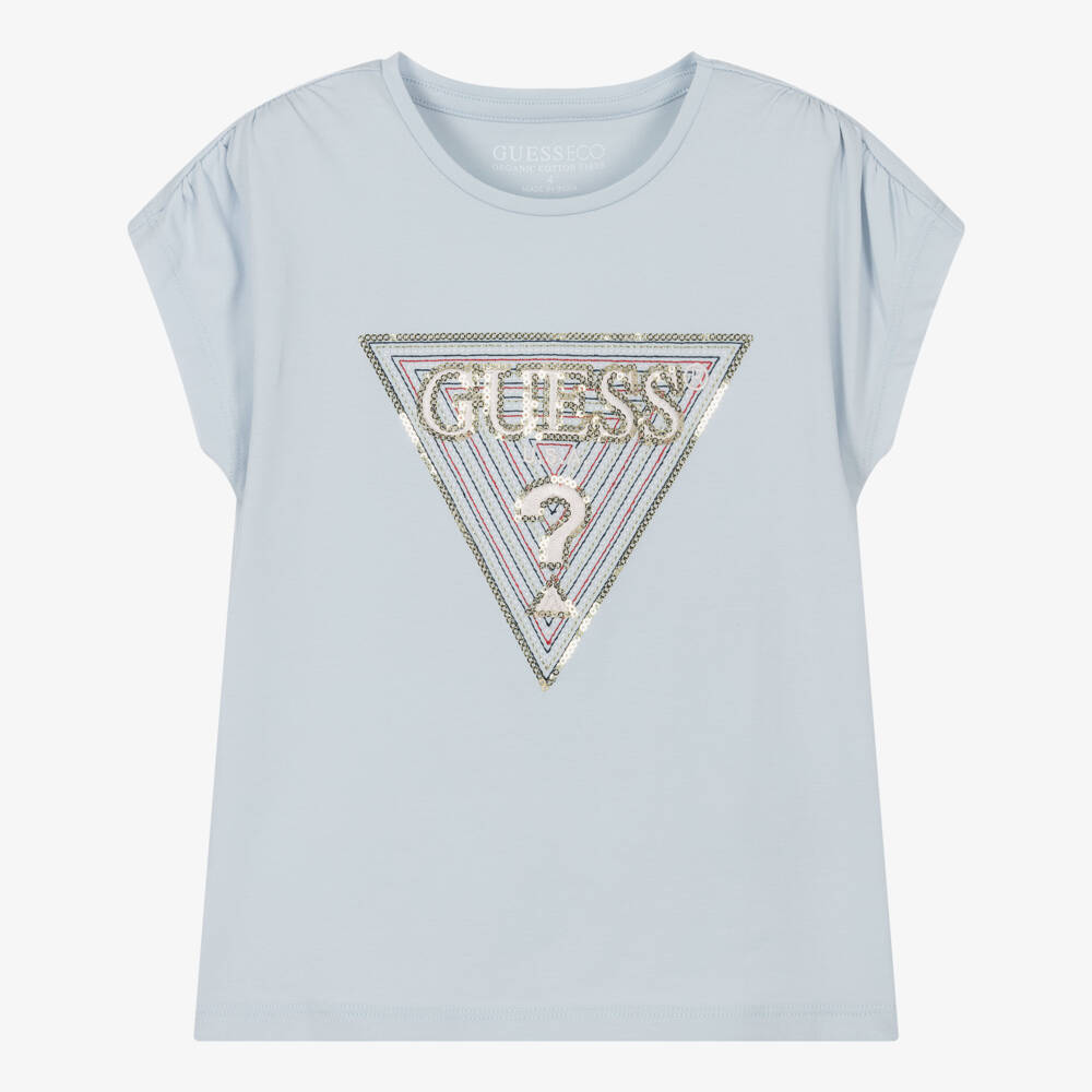 Guess-تي شيرت أزرق براق للبنات بشعار | Childrensalon Outlet