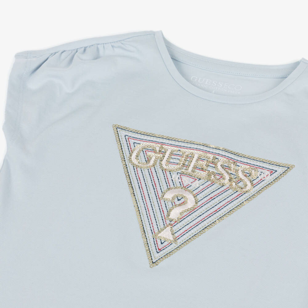 Guess-Girls Sparkling Blue Logo Tee | Childrensalon Outlet