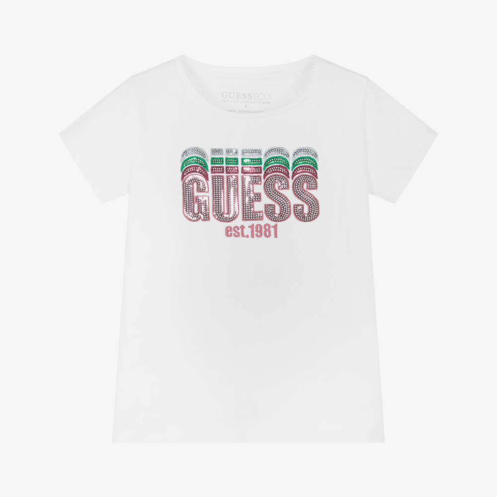 Guess-Girls Sparkling Ivory Tee | Childrensalon Outlet