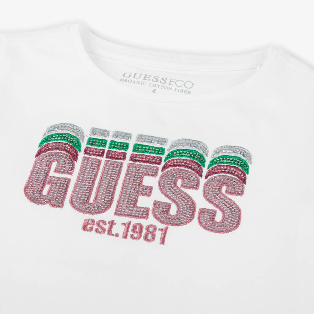 Guess-Girls Sparkling Ivory Tee | Childrensalon Outlet