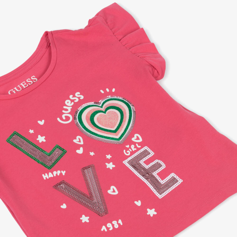 Guess-Girls' Sparkling Pink Cotton Tee | Childrensalon Outlet