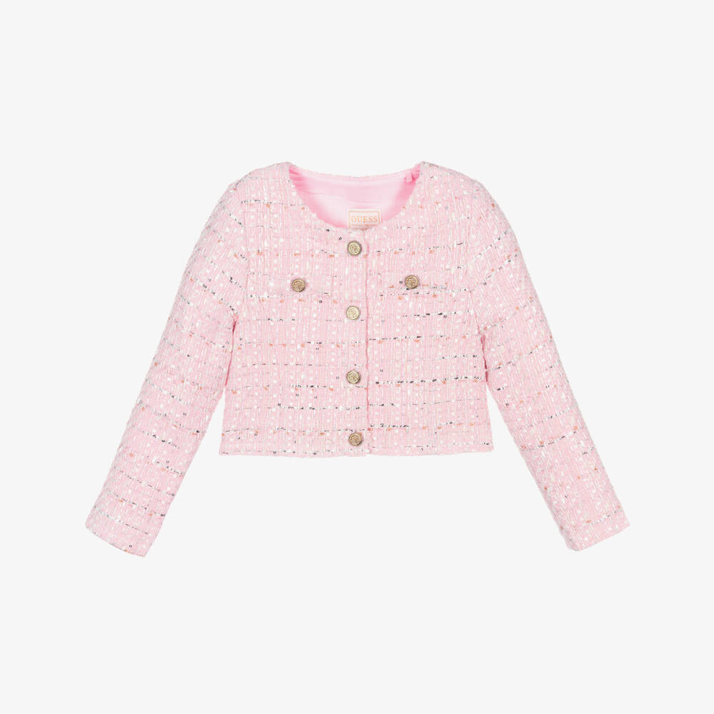 Guess-Girls Sparkling Pink Woven Blazer | Childrensalon Outlet
