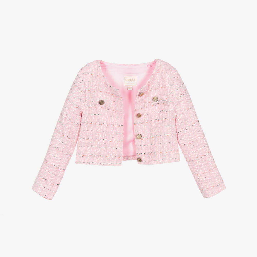Guess-Girls Sparkling Pink Woven Blazer | Childrensalon Outlet
