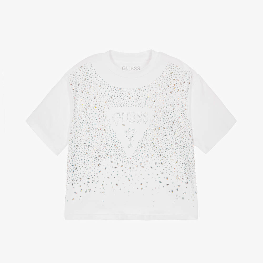 Guess-Girls Sparkling White Rhinestone Tee | Childrensalon Outlet