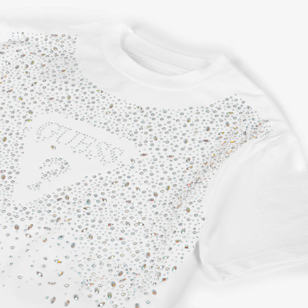 Guess-Girls Sparkling White Rhinestone Tee | Childrensalon Outlet
