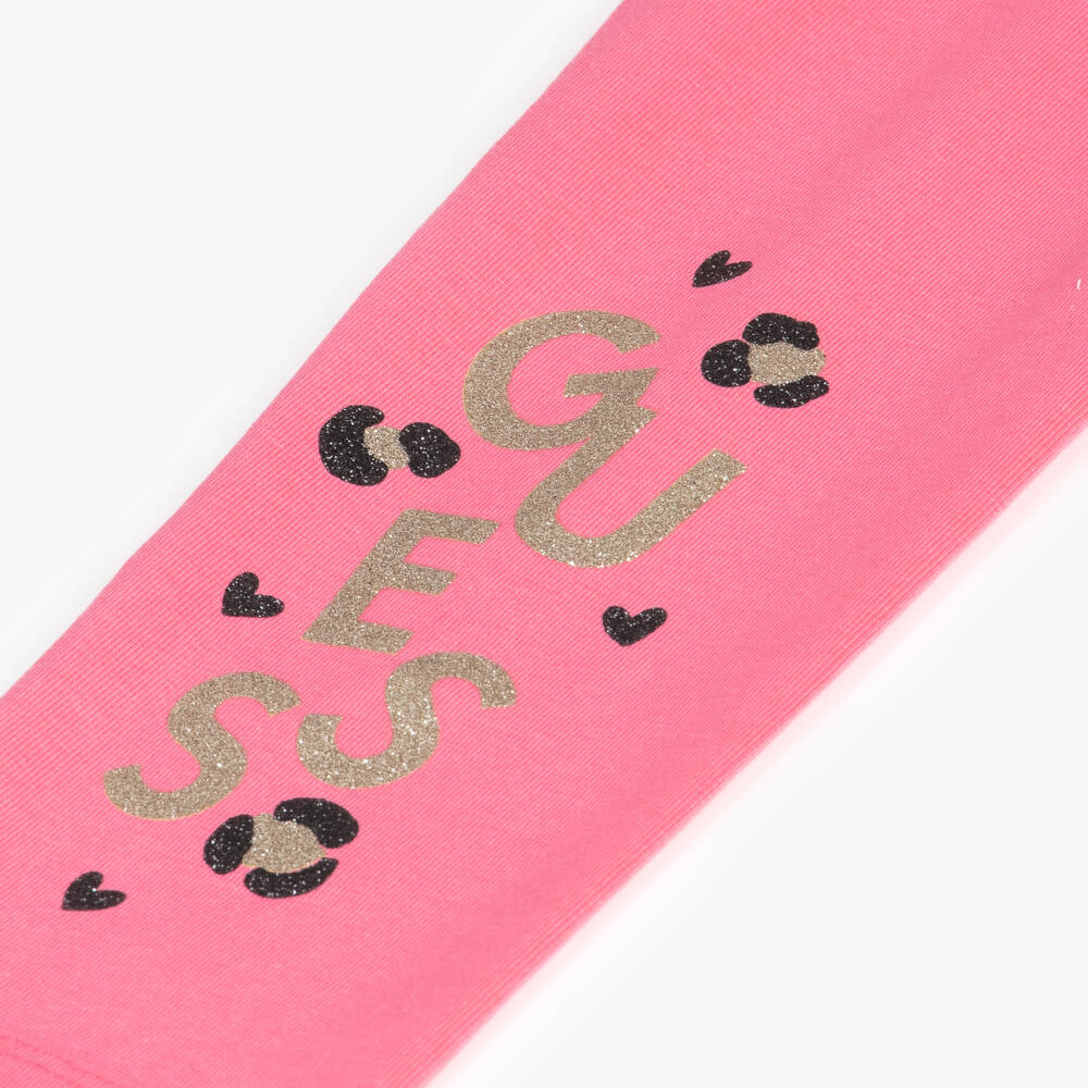 Guess-Girls Sparkly Pink Jersey Leggings | Childrensalon Outlet