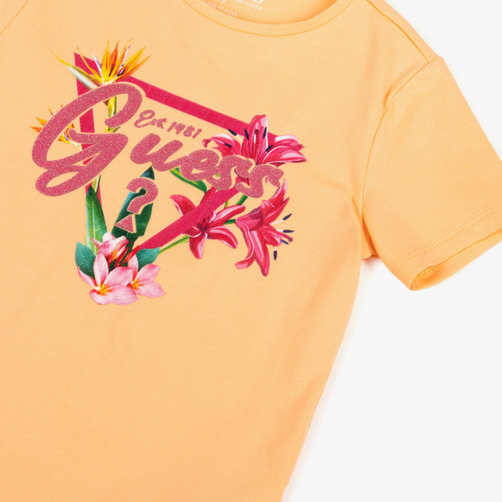 Guess-Girls Tropical Floral Orange Tee | Childrensalon Outlet