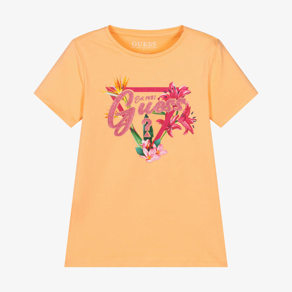 Guess-Girls Tropical Floral Orange Tee | Childrensalon Outlet