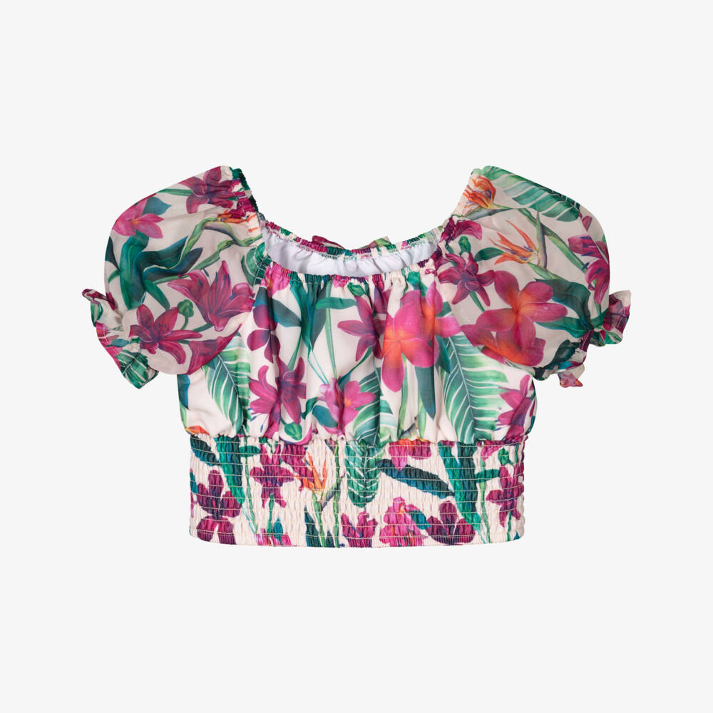 Guess-Girls Tropical Pink Chiffon Blouse | Childrensalon Outlet