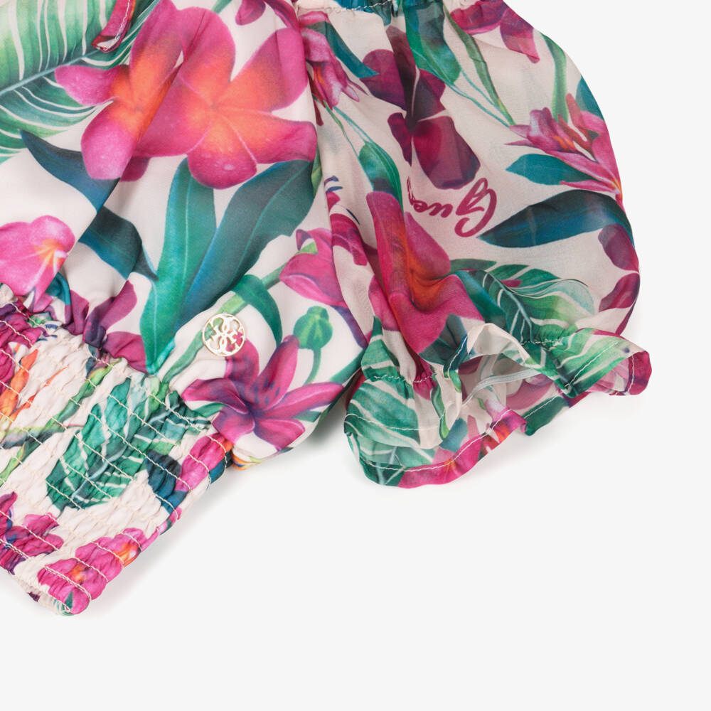 Guess-Girls Tropical Pink Chiffon Blouse | Childrensalon Outlet