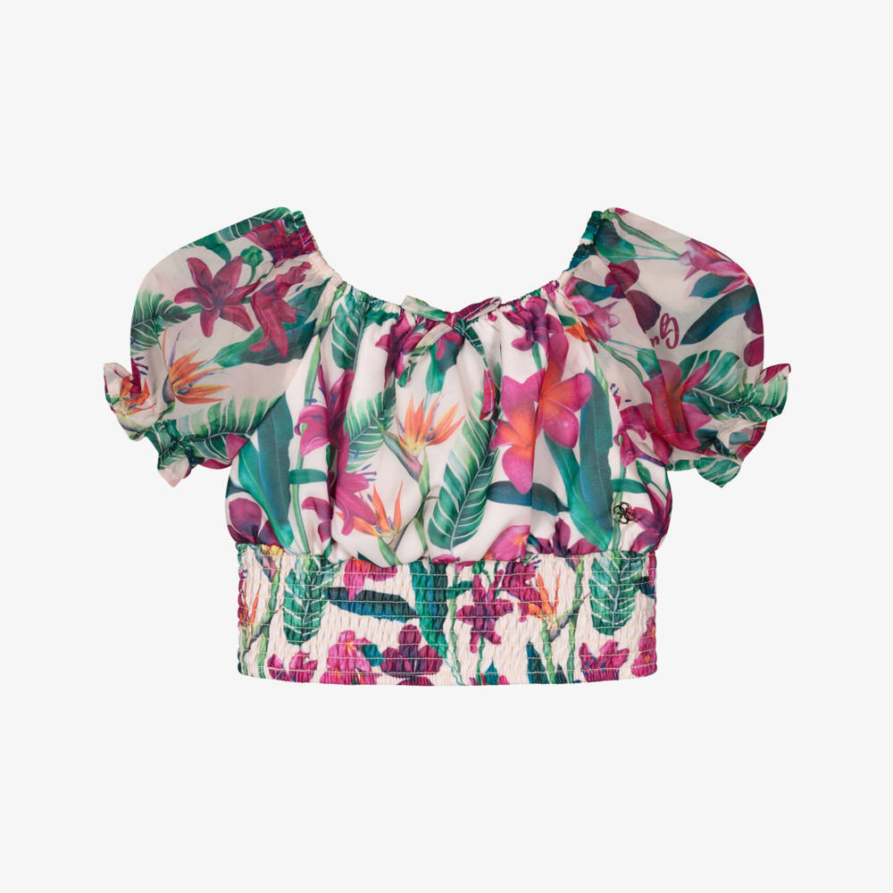 Guess-Girls Tropical Pink Chiffon Blouse | Childrensalon Outlet