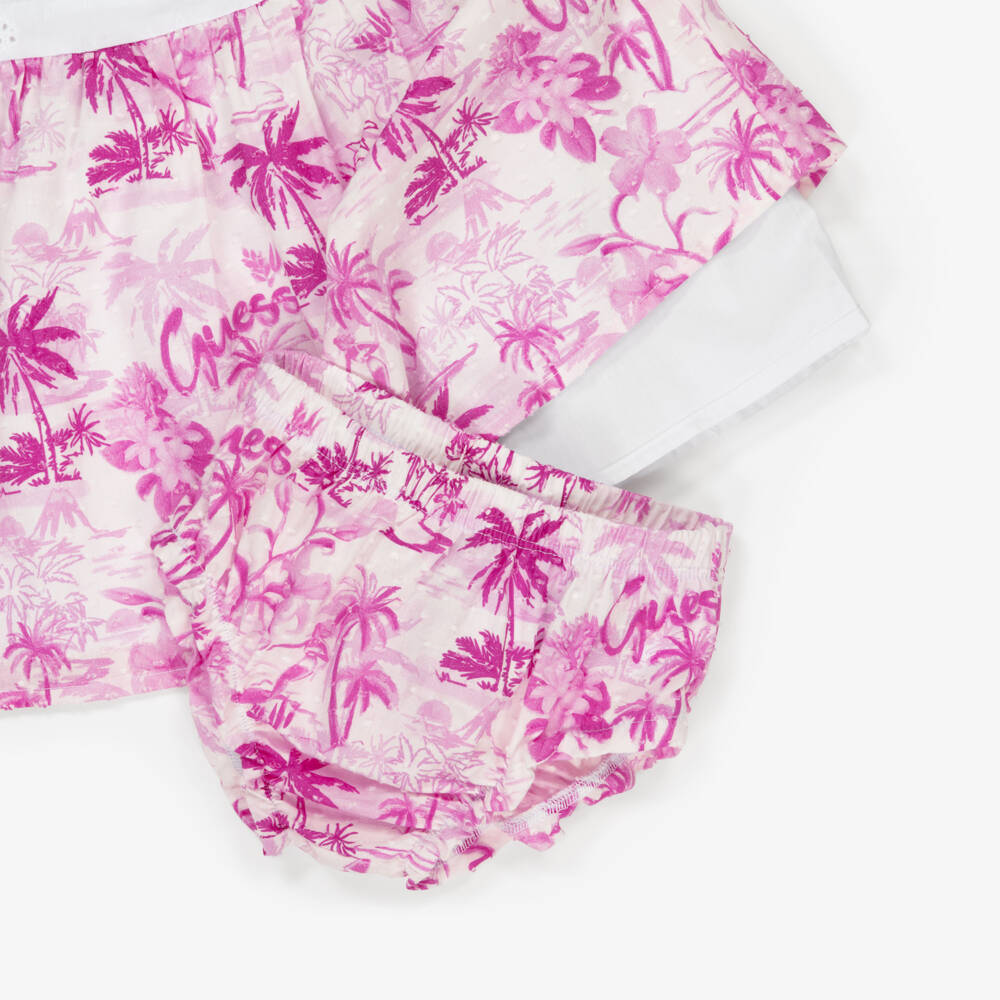 Guess-Girls Tropical Pink Cotton Ensemble | Childrensalon Outlet