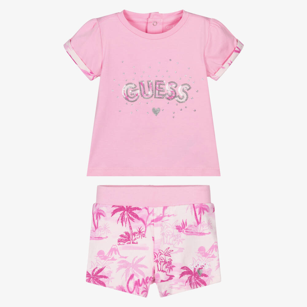 Guess-Girls Tropical Pink Cotton Outfit | Childrensalon Outlet