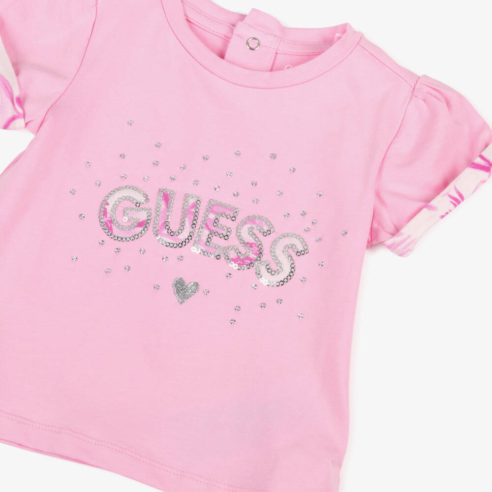 Guess-Girls Tropical Pink Cotton Outfit | Childrensalon Outlet