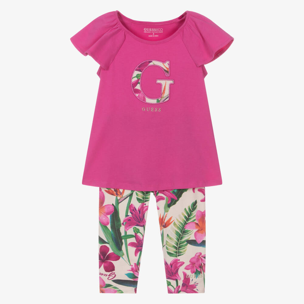 Guess-طقم بناتي وردي استوائي من الجيرسيه | Childrensalon Outlet