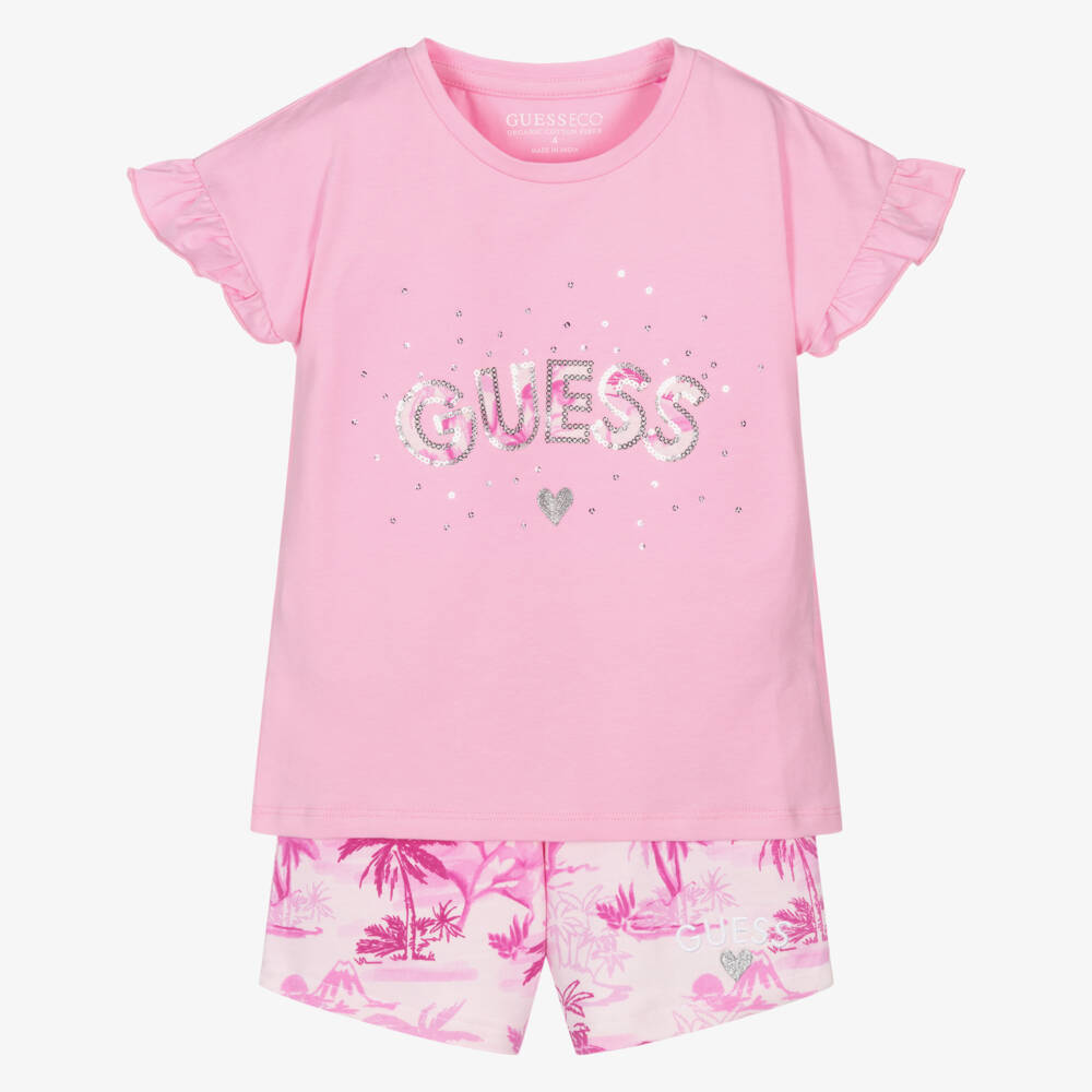 Guess-Girls Tropical Pink Jersey Set | Childrensalon Outlet