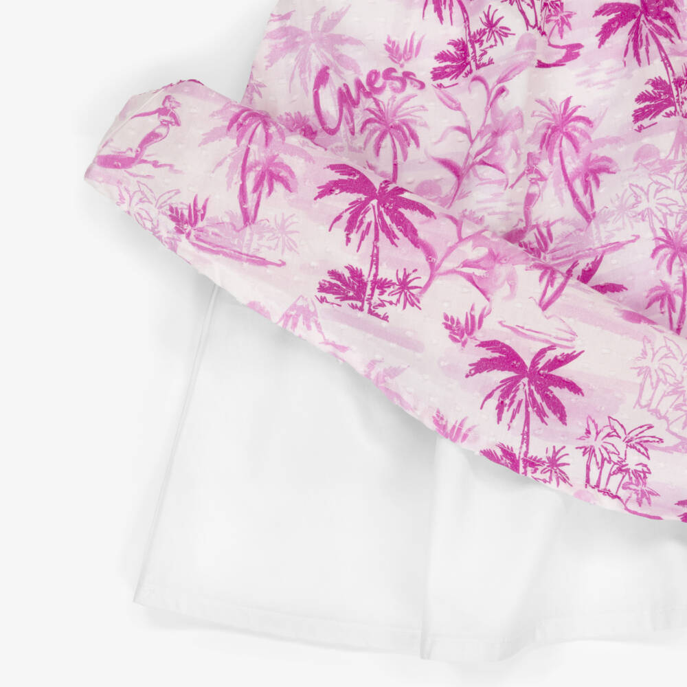 Guess-Girls Tropical Pink & White Cotton Dress | Childrensalon Outlet