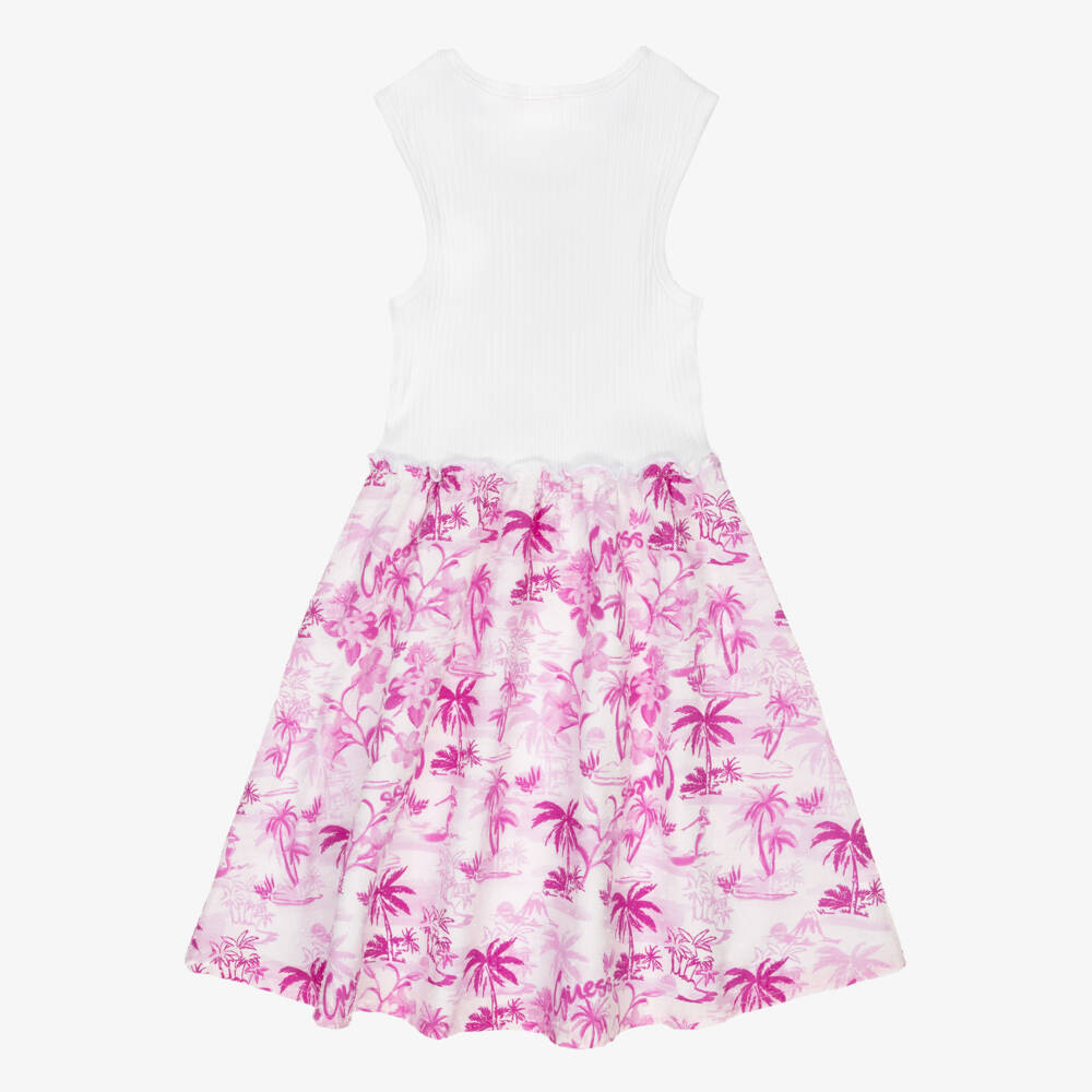 Guess-Girls Tropical Pink & White Cotton Dress | Childrensalon Outlet