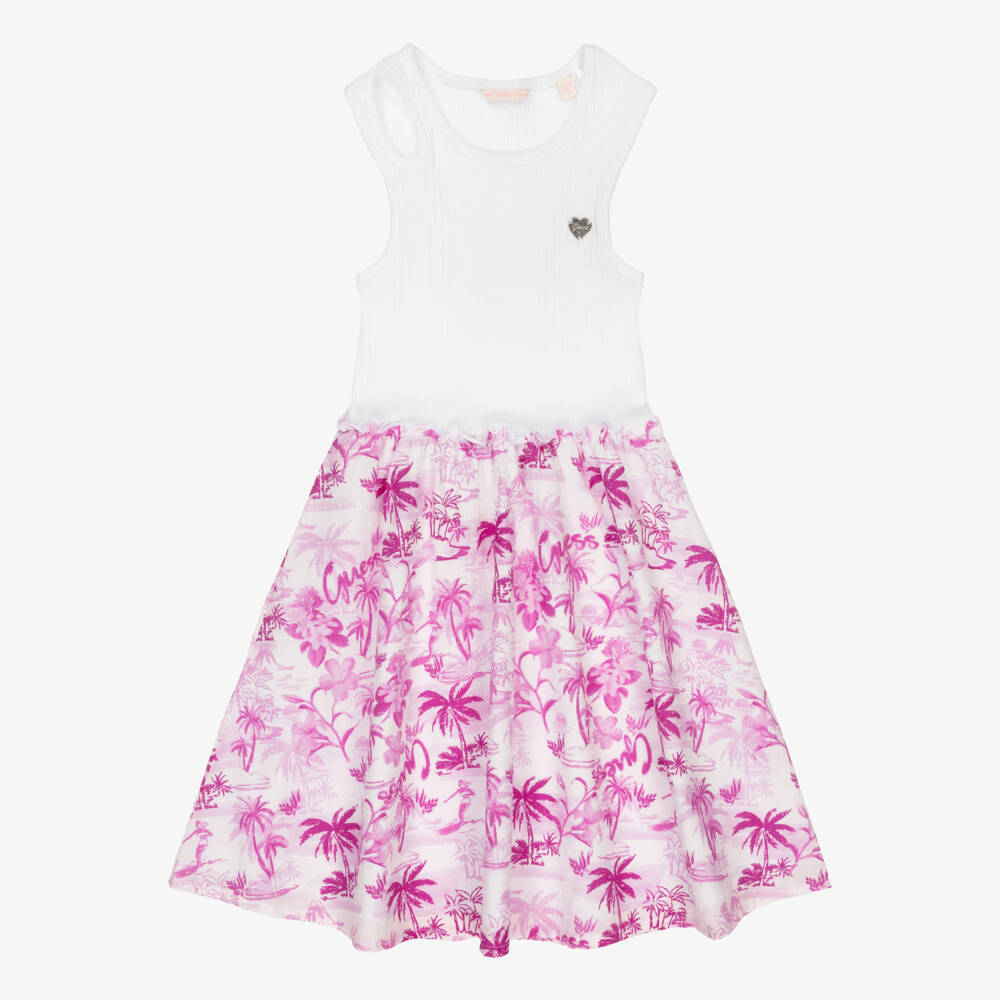 Guess-Girls Tropical Pink & White Cotton Dress | Childrensalon Outlet