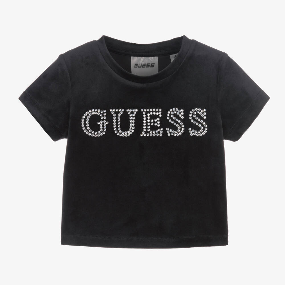 Guess-تيشيرت مخمل لون أسود للبنات | Childrensalon Outlet