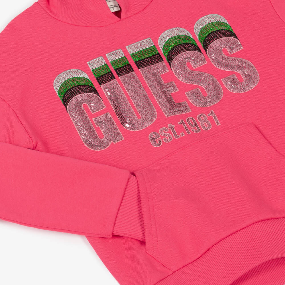 Guess-Яркий розовый хлопковый пуловер для девочек | Childrensalon Outlet