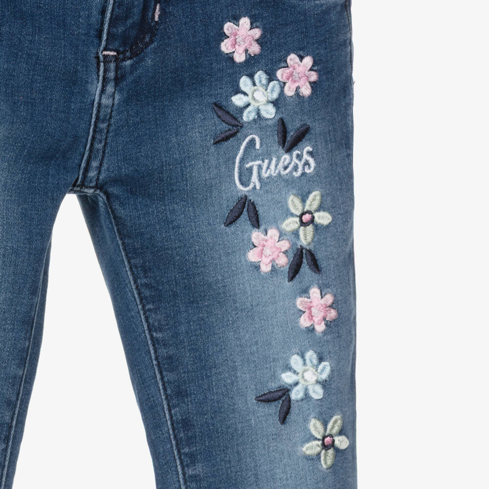 Guess-Girls Washed Blue Denim Jeans with Floral Embroidery | Childrensalon Outlet