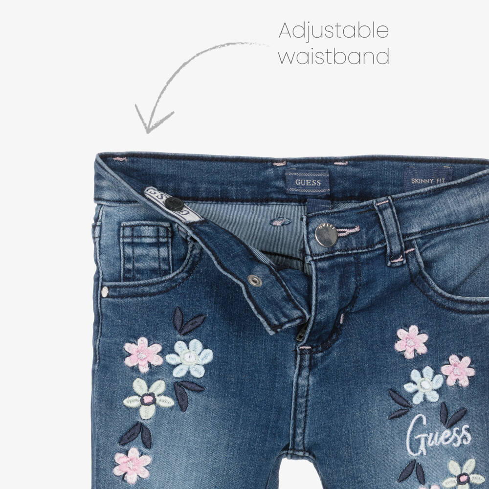 Guess-Girls Washed Blue Denim Jeans with Floral Embroidery | Childrensalon Outlet