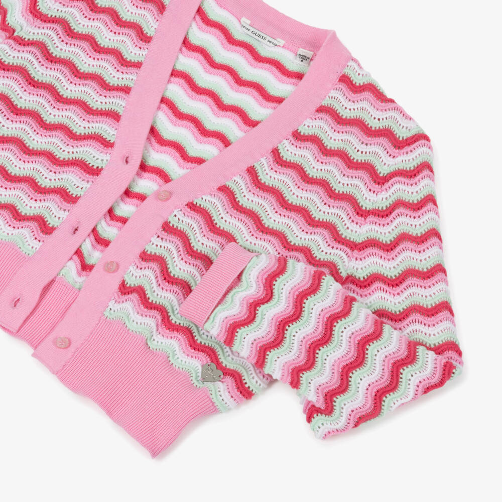 Guess-Girls Wavy Pink Cotton Cardigan | Childrensalon Outlet