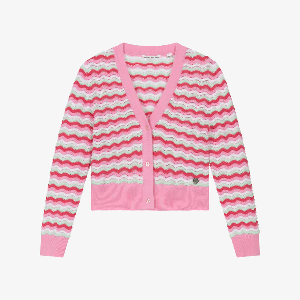 Guess-Girls Wavy Pink Cotton Cardigan | Childrensalon Outlet