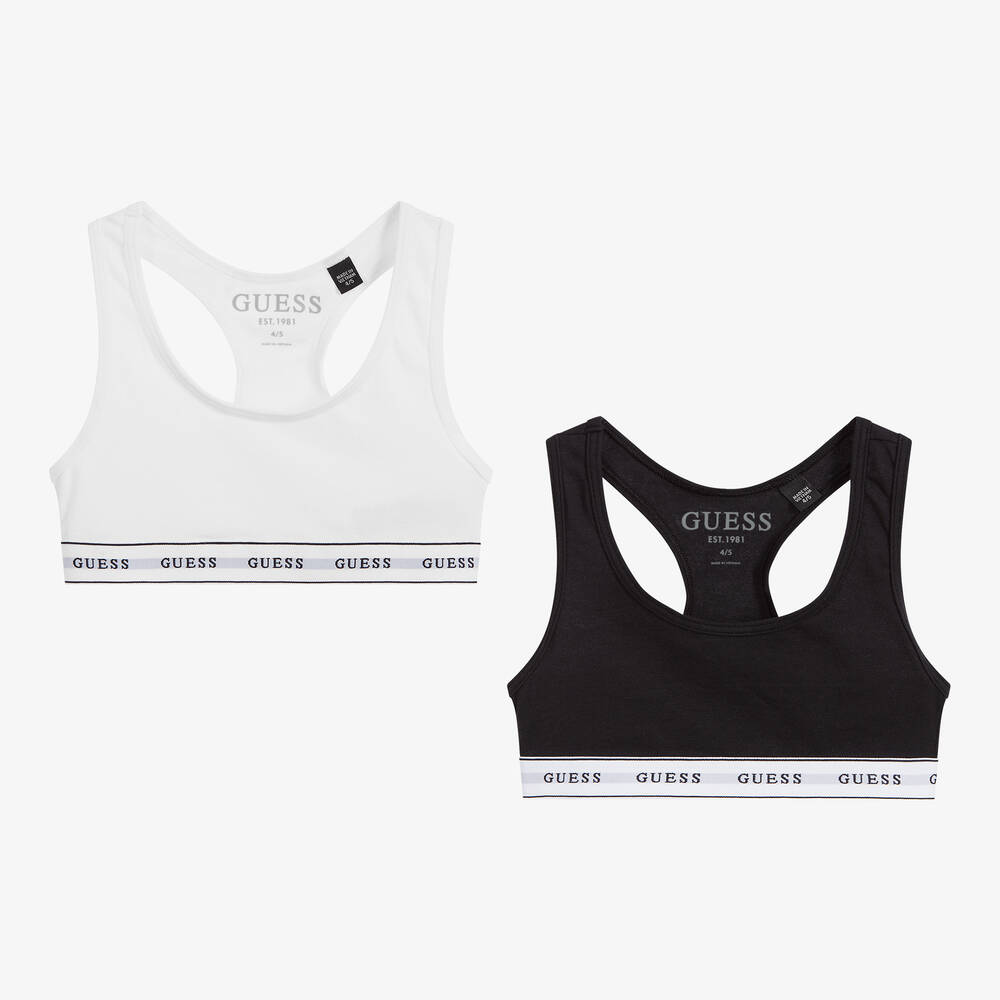 Guess - Girls White & Black Cotton Bralettes (2 Pack) | Childrensalon