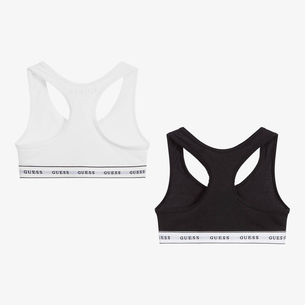 Guess-Girls White & Black Cotton Bralettes (2 Pack) | Childrensalon Outlet