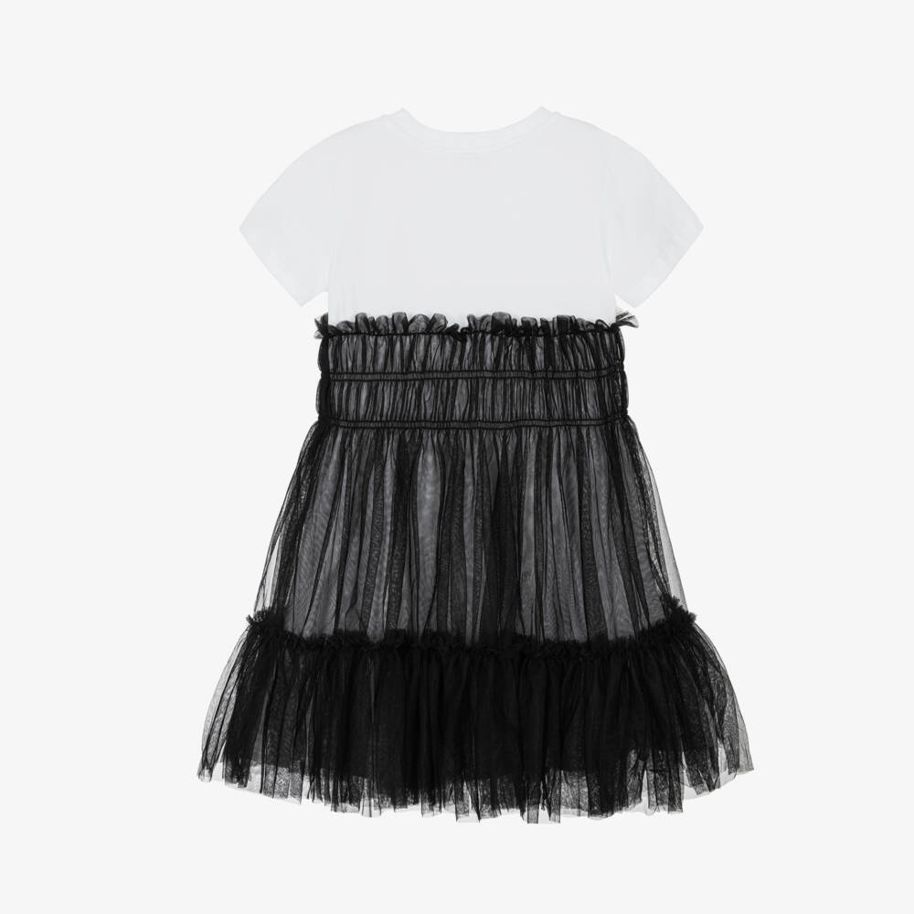 Guess-فستان بنات أبيض وأسود من التول الفاخر | Childrensalon Outlet