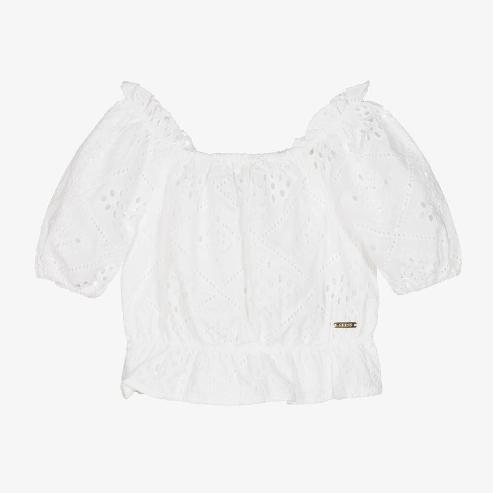 Guess Girls White Broderie Anglaise Blouse Childrensalon Outlet