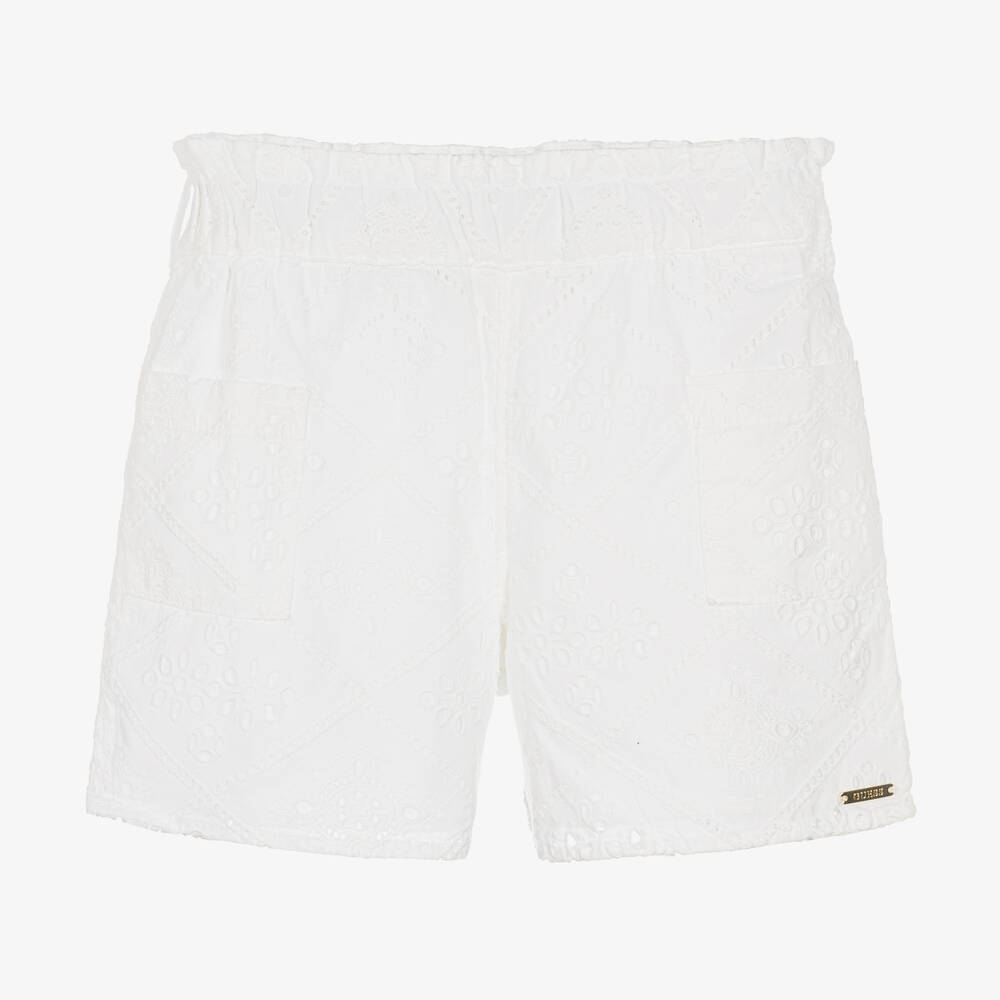 Guess-Girls White Broderie Anglaise Shorts | Childrensalon Outlet