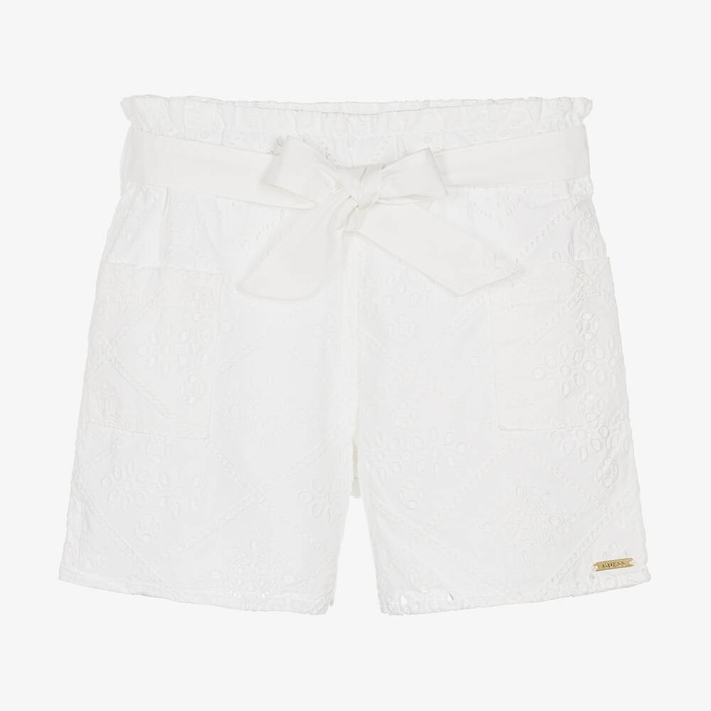 Guess - Girls White Broderie Anglaise Shorts | Childrensalon