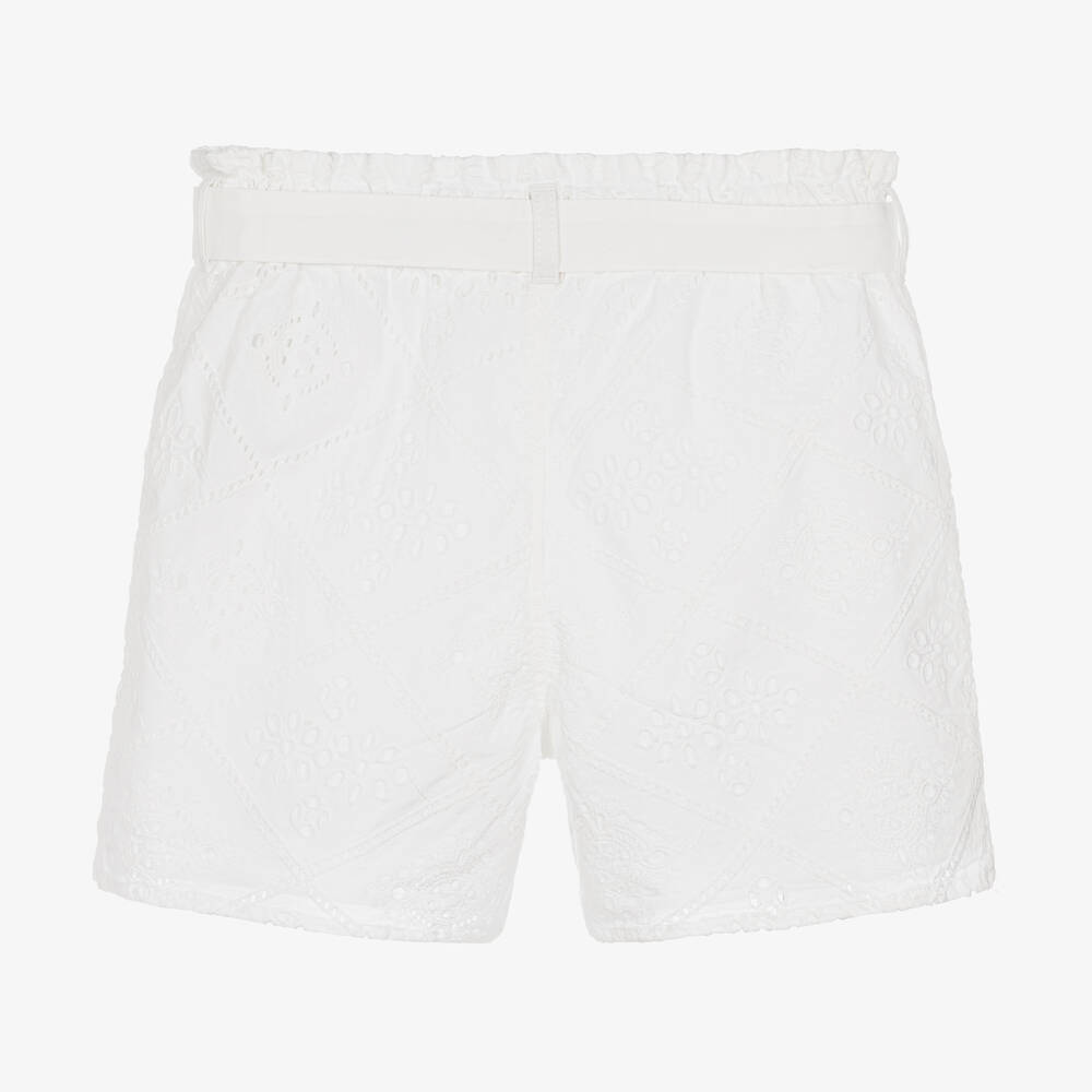 Guess-Girls White Broderie Anglaise Shorts | Childrensalon Outlet