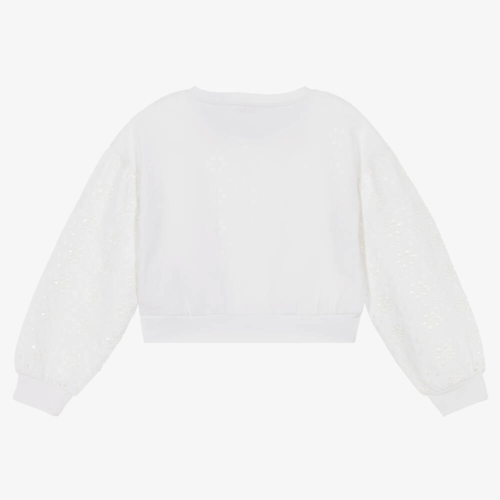 Guess-Girls White Broderie Anglaise Sweatshirt | Childrensalon Outlet