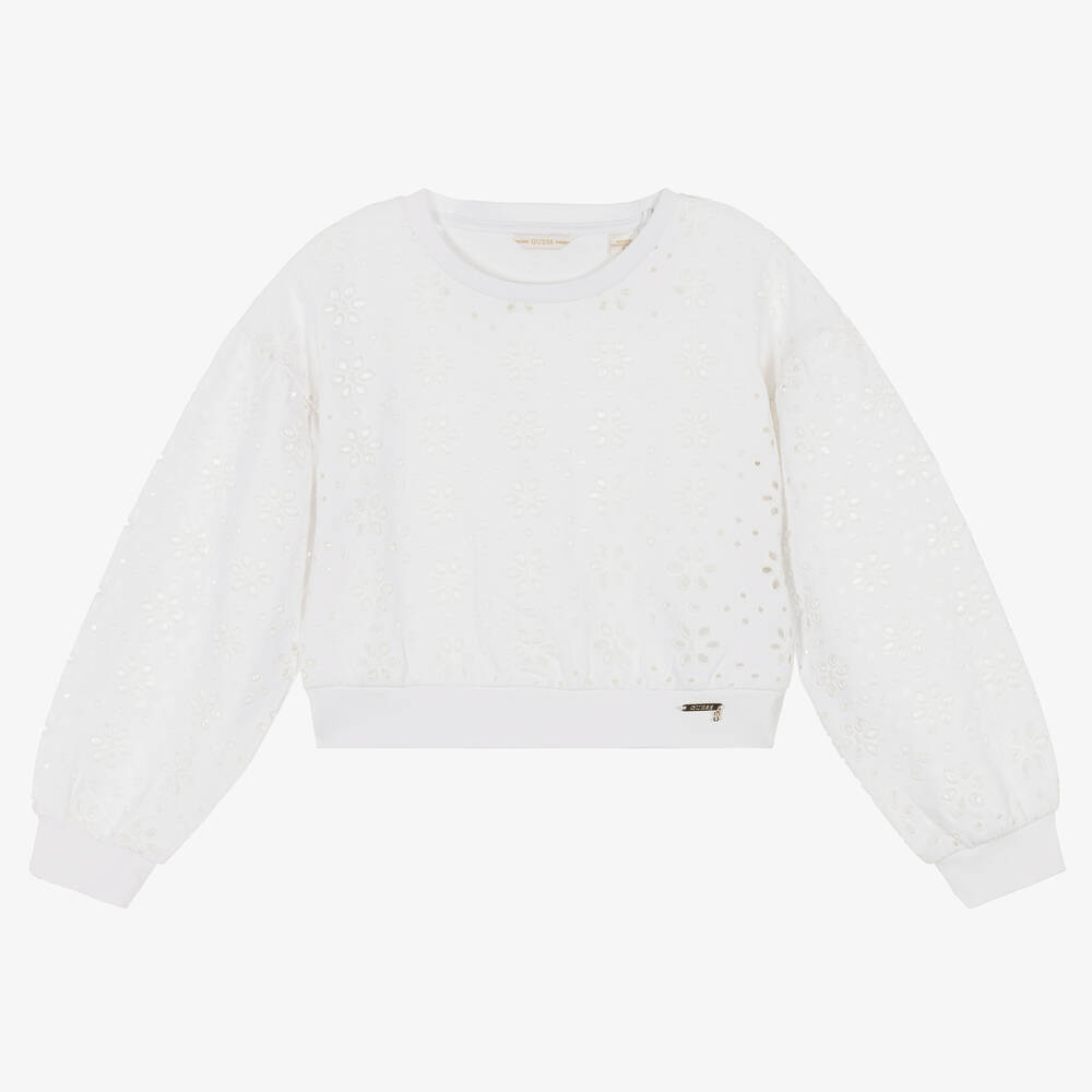Guess - Weißes Sweatshirt mit Lochstickerei | Childrensalon