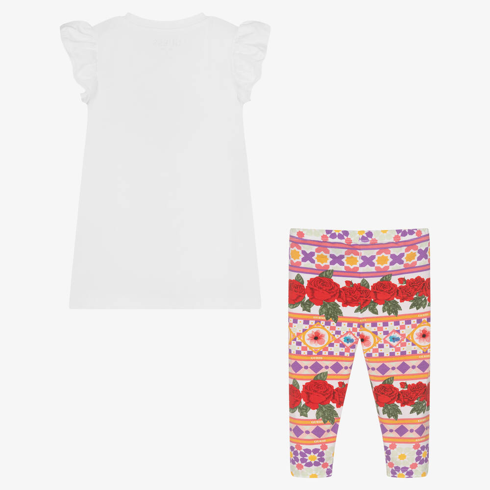 Guess-Girls White & Colourful Print Leggings Set | Childrensalon Outlet