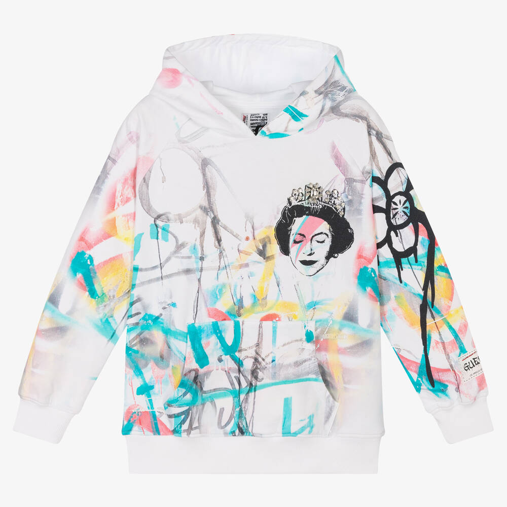 Guess - Girls White Cotton Banksy Hoodie | Childrensalon