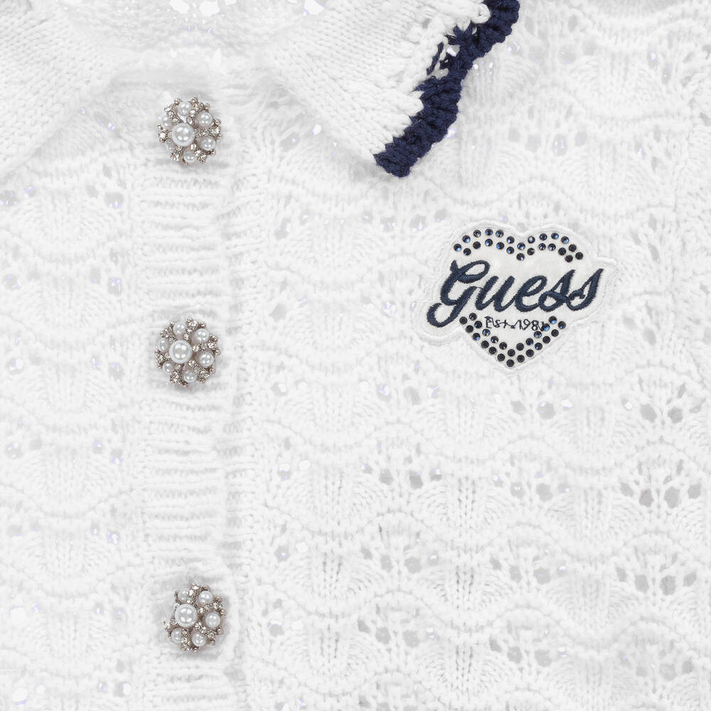 Guess-Белый хлопковый кардиган кроше для девочек | Childrensalon Outlet