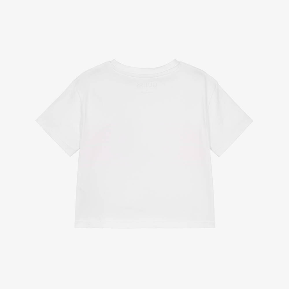 Guess-Girls White Cotton Diamanté Logo T-Shirt | Childrensalon Outlet