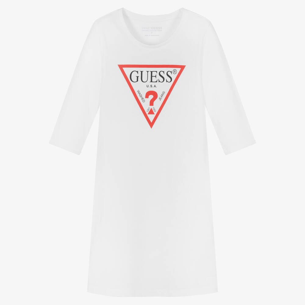 Guess - Girls White Cotton Dress | Childrensalon