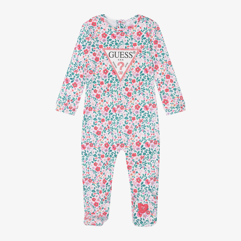 Guess-Girls White Cotton Floral Babygrow | Childrensalon Outlet