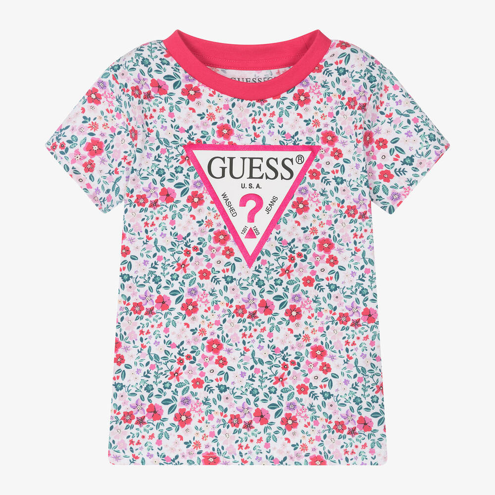 Guess-Girls White Cotton Floral T-Shirt | Childrensalon Outlet