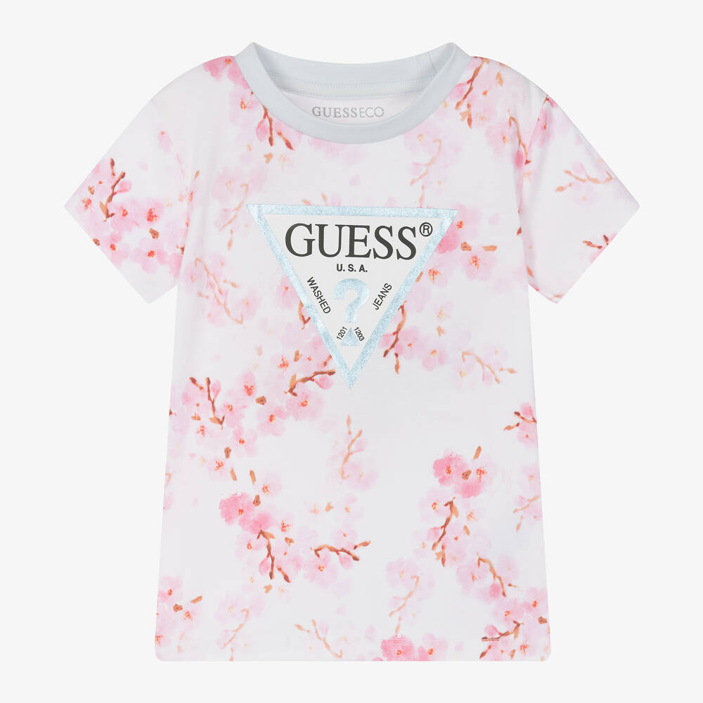 Guess Girls White Cotton Floral T Shirt Childrensalon Outlet